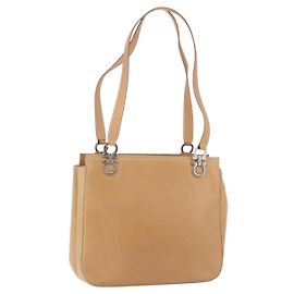 Borsa Tote Salvatore Ferragamo Gancini in pelle beige argento Auth 191526