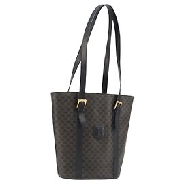 Céline Borsa a Spalla CELINE Macadam Canvas PVC Pelle Nera Oro Auth 190902A