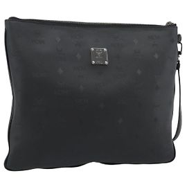 MCM Vicetos Logogram Clutch Bag aus Leder und PVC Schwarz Silber Auth mr2715
