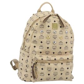 Zaino MCM Vicetos Logogram PVC Leather Beige Gold Auth 190802