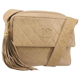CHANEL Matelasse Shoulder Bag Lamb Skin Beige Gold CC Auth BA13808A