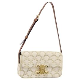 Borsa a Spalla CELINE Triomphe in Pelle Bianco Oro Auth BA13935M - Céline