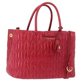 Borsa a mano Miu Miu Matelasse in pelle 2way Rosso Oro Auth BA13893V