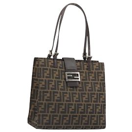 FENDI Zucca Canvas Mamma Baguette Tote Bag Marrone Nero Aut 190385
