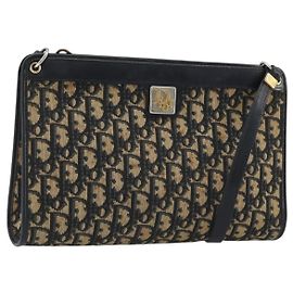 Bolso de hombro Christian Dior Trotter Canvas Navy Gold Auth BA13956