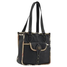 Borsa a Spalla BURBERRY Nova Check in Pelle e Tela Beige Nero Auth bs35984A