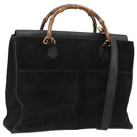 Borsa GUCCI Bamboo scamosciata 2way Nero Oro 002 2855 Auth ka5206