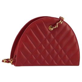 CHANEL Borsa a Spalla Matelasse con Catena in Pelle di Agnello Rossa Gold CC Auth 191454V