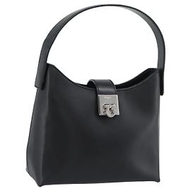 Borsa a mano Salvatore Ferragamo Gancini in pelle nera argento ka5126A