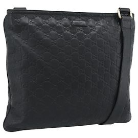 Bolso de hombro GUCCI GG Canvas Guccissima de piel negro y dorado 201446 Auth mr2717