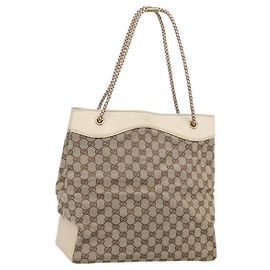 GUCCI GG Canvas Tote Bag Beige Gold 109141 Auth mr2652