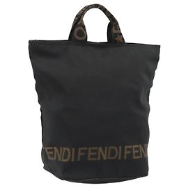 Bolso FENDI de lona negro y dorado Auth 190474