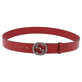 Cintura GUCCI Interlocking G in pelle 43.7" Rossa Argento 546389 Auth BA13818V