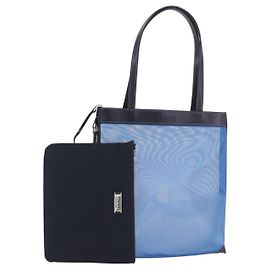 Bolso Tote LOEWE Nylon Mesh Blue Silver Auth bs35980