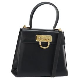 Borsa Salvatore Ferragamo Gancini in Pelle 2way Nera Oro Auth 190688