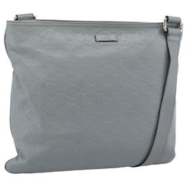 GUCCI GG Canvas Guccissima Shoulder Bag Leather Gray Gold 201446 Auth mr2782A
