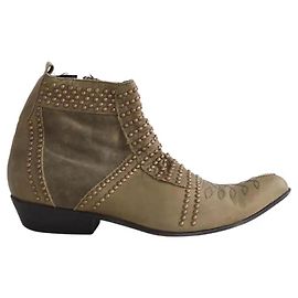 Anine Bing Leather Ankle Boots Khaki