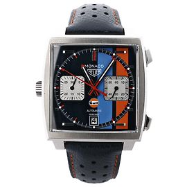 TAG Heuer Monaco Gulf Special Edition CAW211R.FC6401 WMY9310 SS x Pelle Orologio Automatico con Quadrante Blu