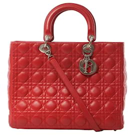 Borsa a 2 modi Lady Dior in pelle Cannage Large in rosso