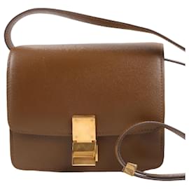 Piccola borsa a tracolla Celine Classic Box in pelle marrone - Céline