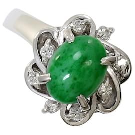 Platinring mit Jade und Diamant - Autre Marque