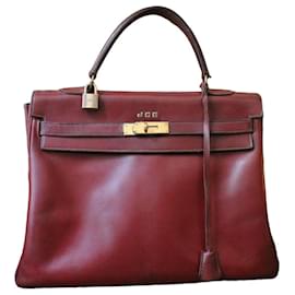 Borsa Hermès Kelly 35 vintage in pelle box bordeaux