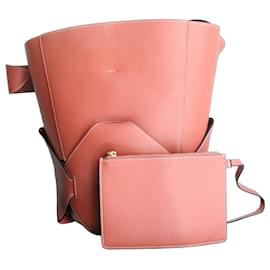 Borsa a secchiello Céline rosa scuro in pelle e tela