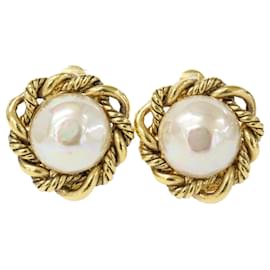 Pendientes de clip redondos en oro amarillo y perlas Chanel 1984