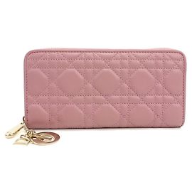 Cartera larga de piel de cordero rosa Christian Dior
