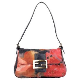Fendi 2000s Zucchino Monogram Abstract Floral Baguette Schultertasche