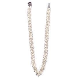 Autre Marque Collana a V in perle d'acqua dolce vintage intrecciata, placcata argento, chiusura floreale