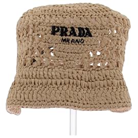 Prada Raffia Bucket Hat Beige