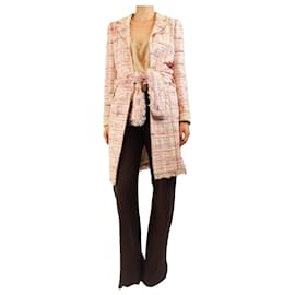 Chanel Abrigo de tweed rosa con cinturón - talla UK 8
