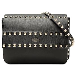 Borsa a tracolla Valentino Rockstud in pelle di vitello a grana piccola nera