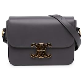 Céline Celine Triomphe Crossbody-Tasche aus glänzendem grauem Kalbsleder Teen