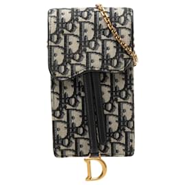 Pochette Verticale Saddle in Tela Oblique Blu Dior