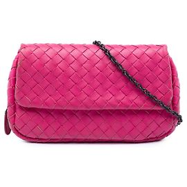 Bottega Veneta Pink Mini Nappa Intrecciato Expandable Chain Flap Crossbody Umhängetasche