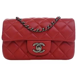 Chanel Red Extra Mini Rectangular Classic Lambskin Single Flap