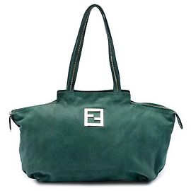 Fendi Green Medium FF Nubuck Chains Tote
