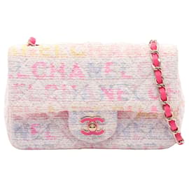 Chanel Mini Rettangolare in Tweed Bianco con Patta Singola