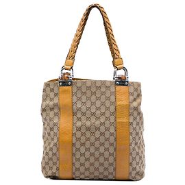 Gucci Beige Large GG Canvas Bamboo Libeccio Tote