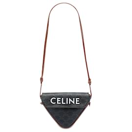 Borsa a tracolla Celine Triomphe in tela rivestita marrone con logo triangle - Céline