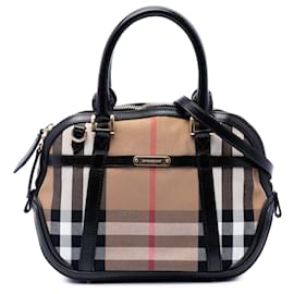 Bolso Burberry Orchard de lona House Check marrón con ribetes de cuero Small