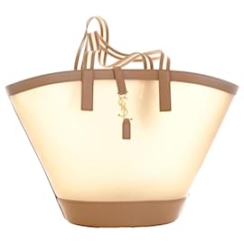 Saint Laurent Panier Tote in PVC e pelle di vitello beige, taglia Medium
