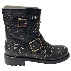 Botas Biker para Jóvenes Jimmy Choo en Cuero Negro con Tachuelas