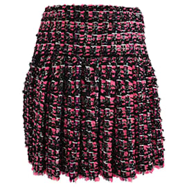 Falda de tweed Chanel plisada en poliamida rosa