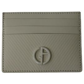 Giorgio Armani Card Holder with Emblem in White Leather