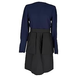 Celine Zweifarbige Langarm-Midikleid aus Marineblauem Viskose - Céline