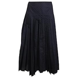 Falda midi plisada de tul con lunares Christian Dior en poliamida azul marino