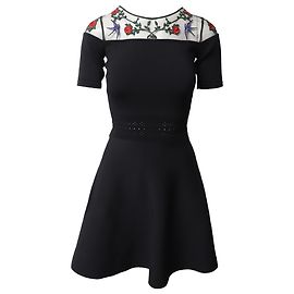 Vestido mini Sandro Paris con aplicaciones de rosas en viscosa negro